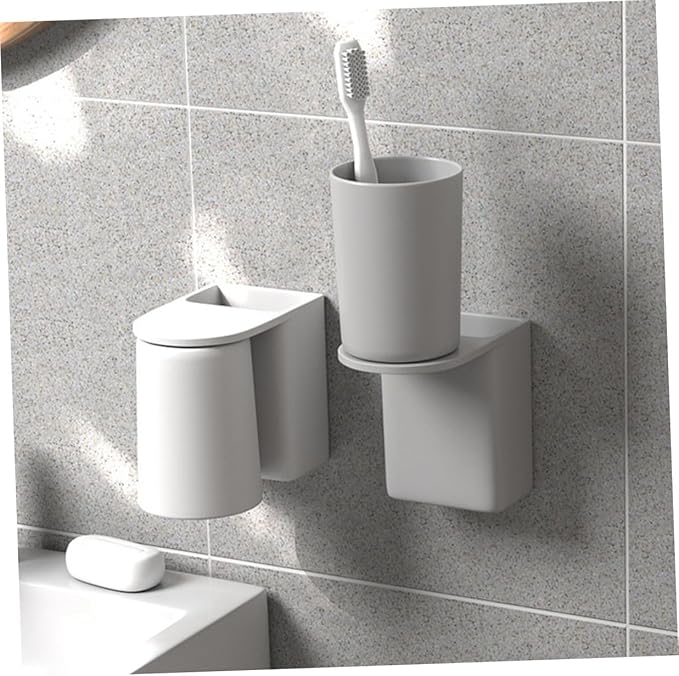 FAVOMOTO Wall-Mounted Magnetic Toothbrush Holder with Self-draining Cup Easy Installation No Drilling Toothpaste Holder for Bathroom Space-Saving Organizer with Electric Toothbrush Slots
