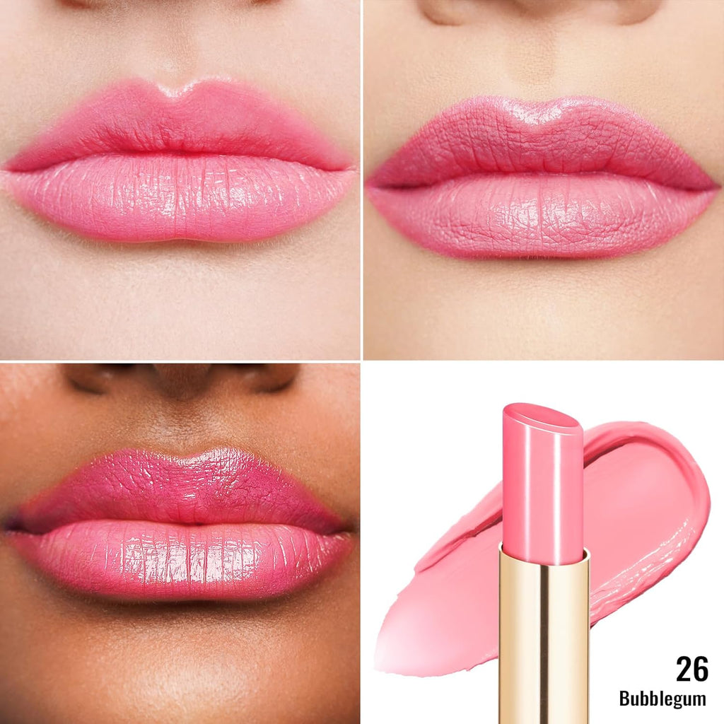 Oulac Shine Pink Lipstick for Women, 2 in 1 Glossy Light Pink Tinted Lip Balm, Hydrating Lipstick for Dry Lips, Moisture Shine Juicy Finish Vegan 2.2g/0.07oz (26)