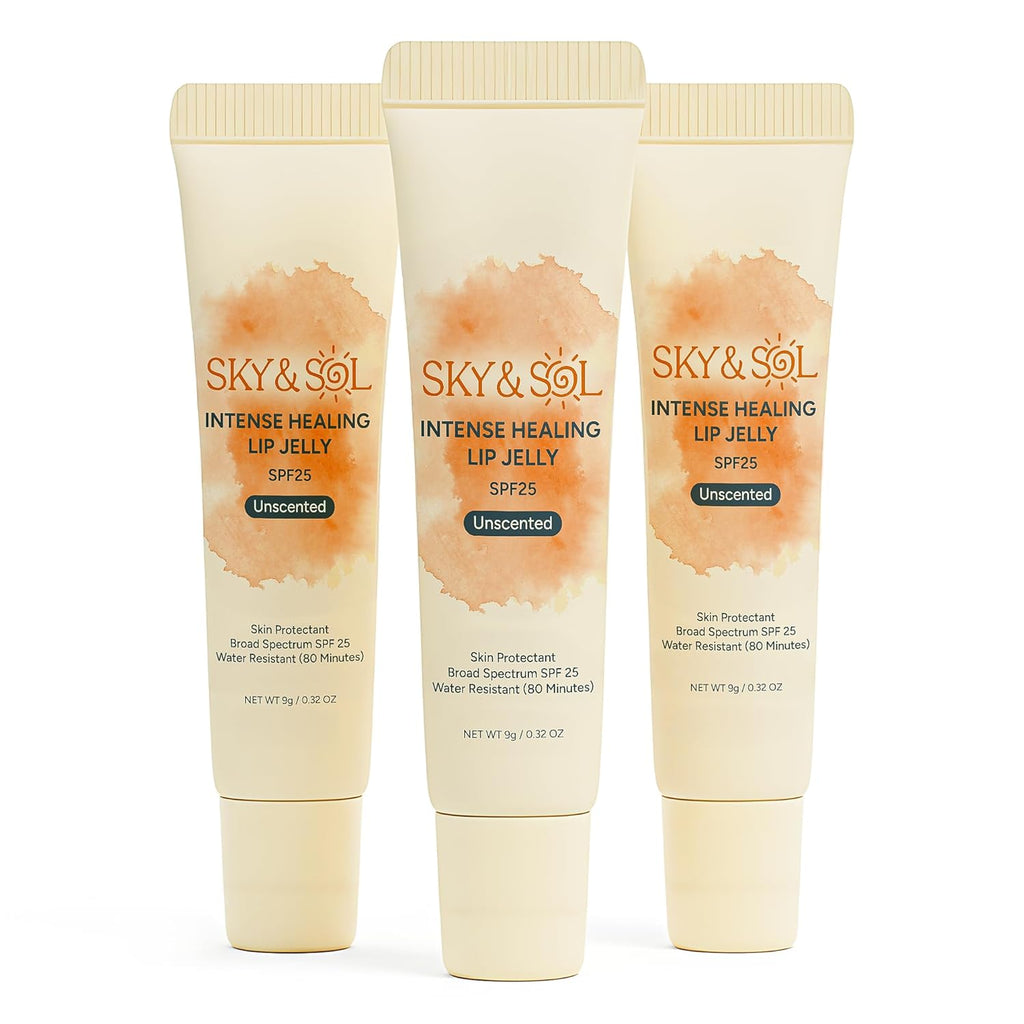 Sky & Sol Lip Jelly SPF 25 – 3 Pack Natural Hydrating Lip Balm with Broad-Spectrum Sun Protection and Primer, Water-Resistant for Smooth, Plump & Rosy Lips.