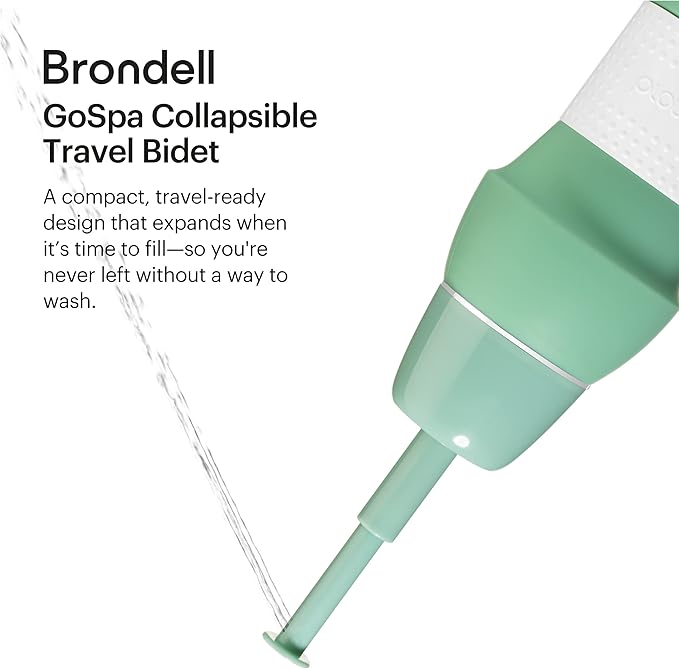 Brondell Bidet GoSpa Portable Peri Bottle, Collapsible Travel Bidet, Compact and Discreet, with Travel Bag for Postpartum & Perineal Care, 500ml, in Green