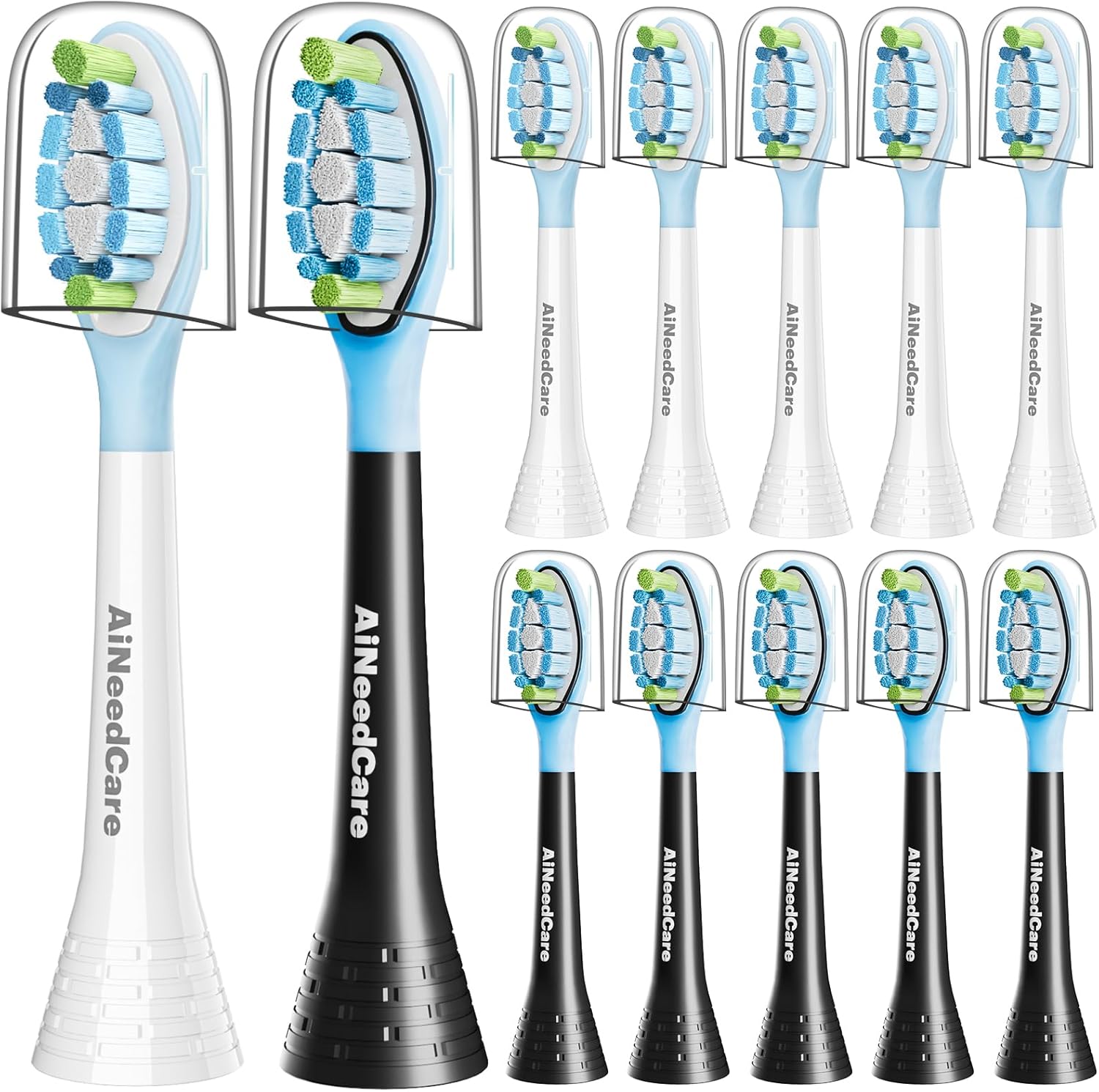 Sonicare Replacement Heads, Electric Toothbrush Replacement Heads Compatible with Philips Sonicare - 12 Pack (6 White+ 6 Black)