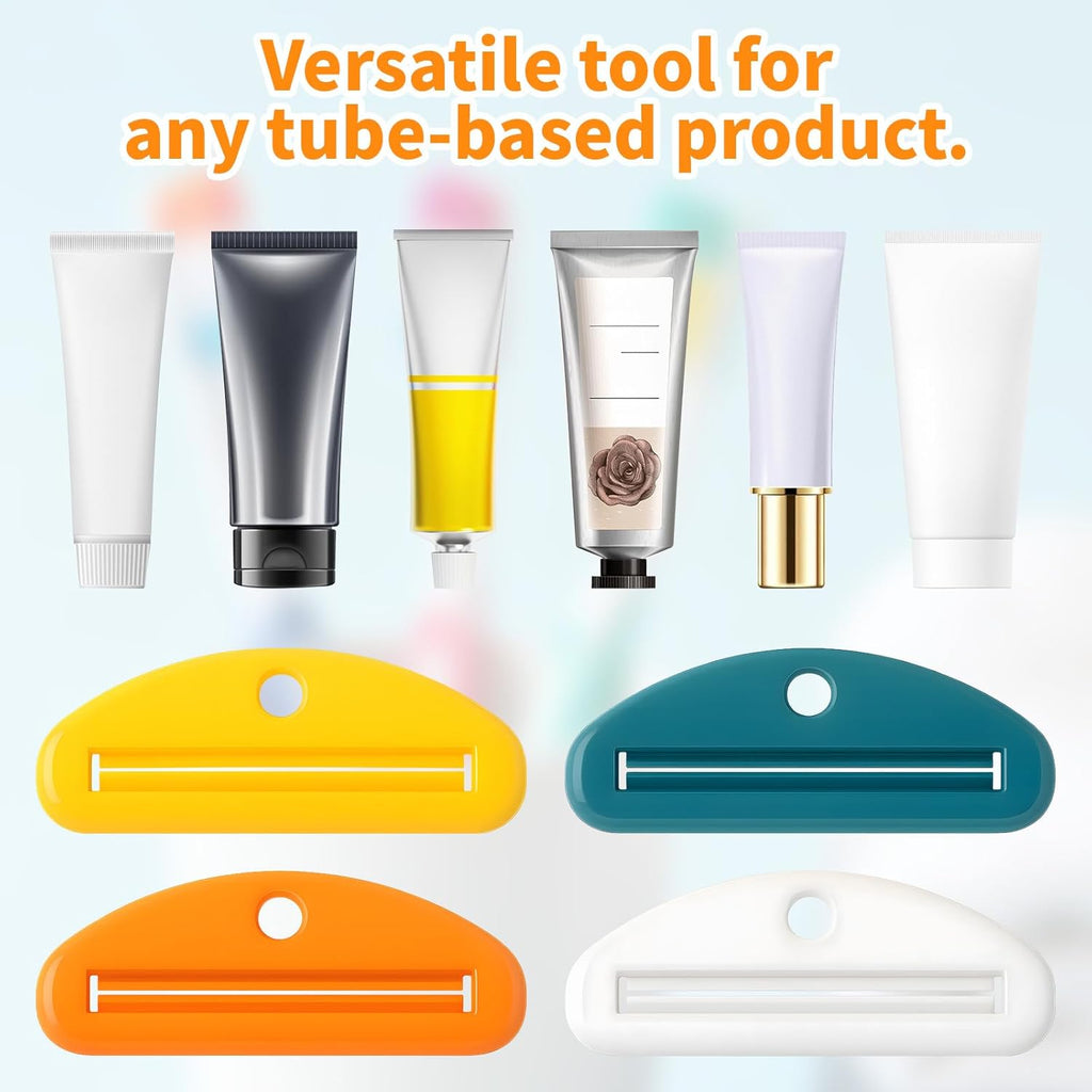 12 Pcs Toothpaste Squeezer, Plastic Toothpaste Tube Squeezer Tool, Hanging Toothpaste Saver Squeezer Clip for Toothpaste Cream Cosmetics Facial Cleanser Pigment and Paint (4 Colors)