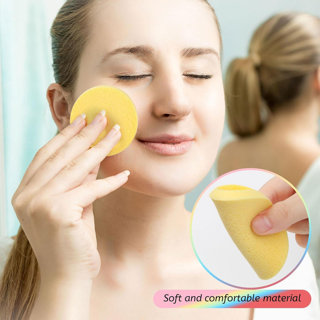 120 Pcs Facial Sponge Compressed, Luxiv Face Cleansing Sponge Estheticians Compressed Makeup Facial Sponge Round Wash Face Sponges for Women Compress Exfoliating Removal Sponge (Pink+Yellow)