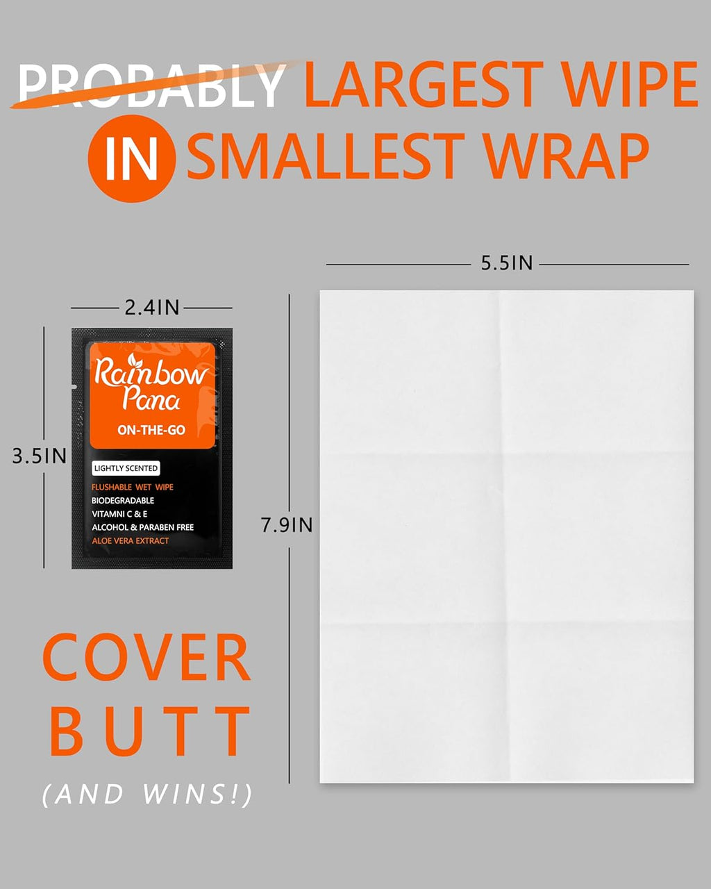 RainbowPana 120 Count Flushable Wipes for Men: ON-THE-GO, Individually Wrapped | Butt Wipes, Travel Wipes | Lightly Scented - Vitamin C, E, Aloe, Plant Extract | Hypoallergenic, Sensitive Skin