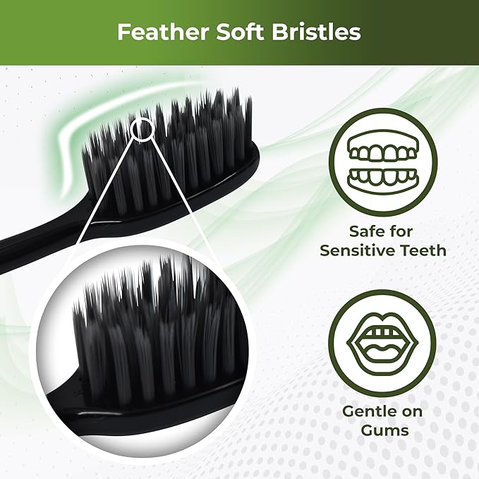 Charcoal Toothbrush 6 Pack, Natural Teeth Whitening Solution - Ultra Soft Tooth Brush - Gentle, Slim Brush Head - Black Toothbrushes for Adults Working Great with Activated Charcoal Toothpaste