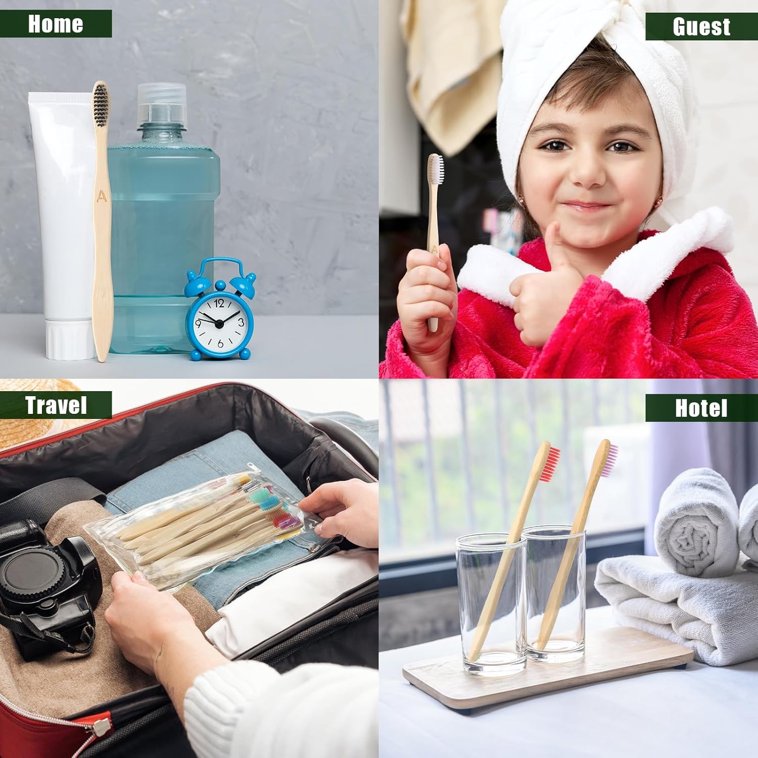 Sieral 120 Pcs 120 Pcs Bamboo Toothbrushes Bulk Soft Bristle Individually Wrapped Travel Toothbrush Eco Friendly Natural Wooden Tooth Brush for Kid Adult Home Travel Use, 7.5 Inch, 12 Colors (Letter)