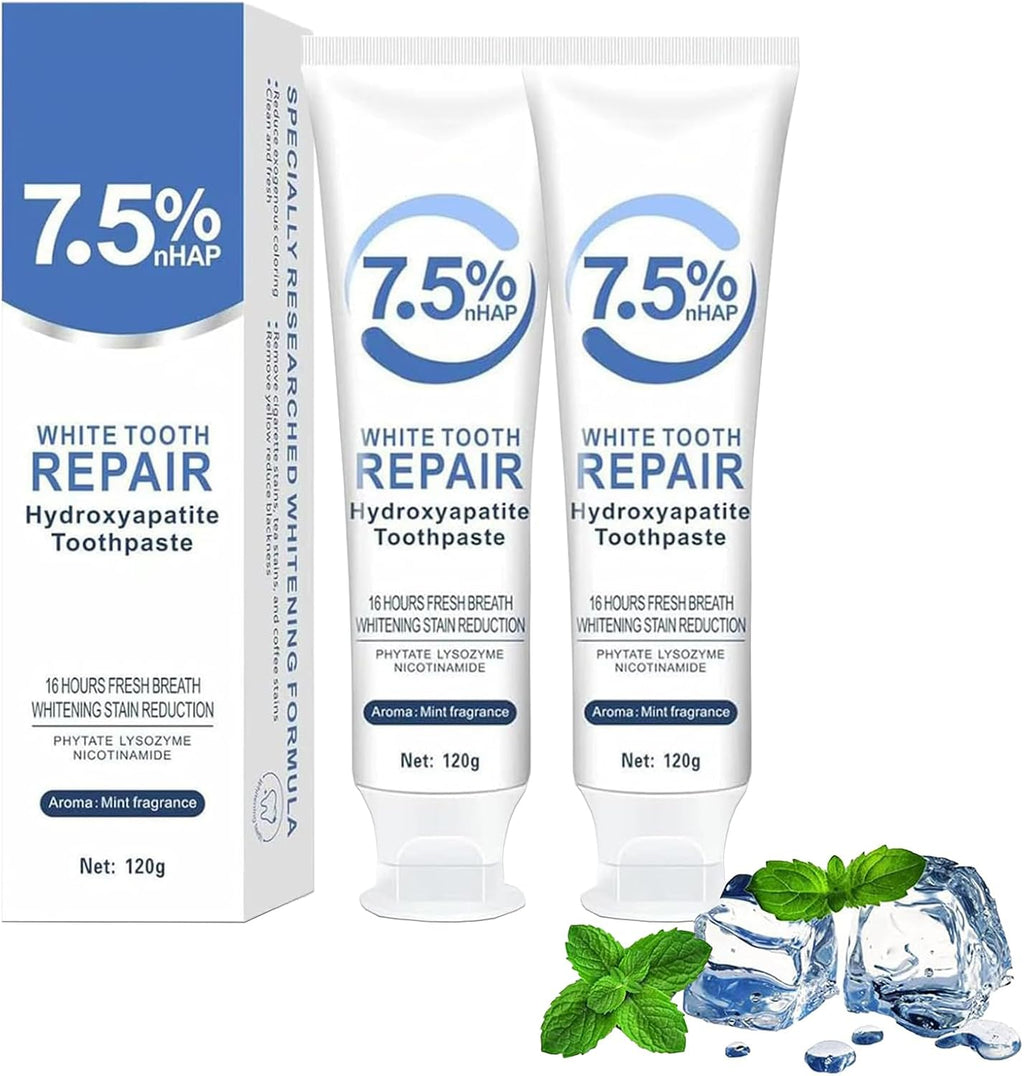 2PCS Hydroxyapatite Toothpaste, Deep Cleansing Toothpaste, Advanced Enamel Protection, Gentle and Effective Formula, Fresh Mint Flavor, for Sensitive Teeth