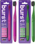 Burst Nova Toothbrush (2 Pack/Pink & Green) | Sonic Powered Teeth Whitening | Super-Soft Bristles | 18000 VPM | 2 Minute Timer | Aluminum Handle | Replaceable Brush Head | Compact Size | AAA Battery