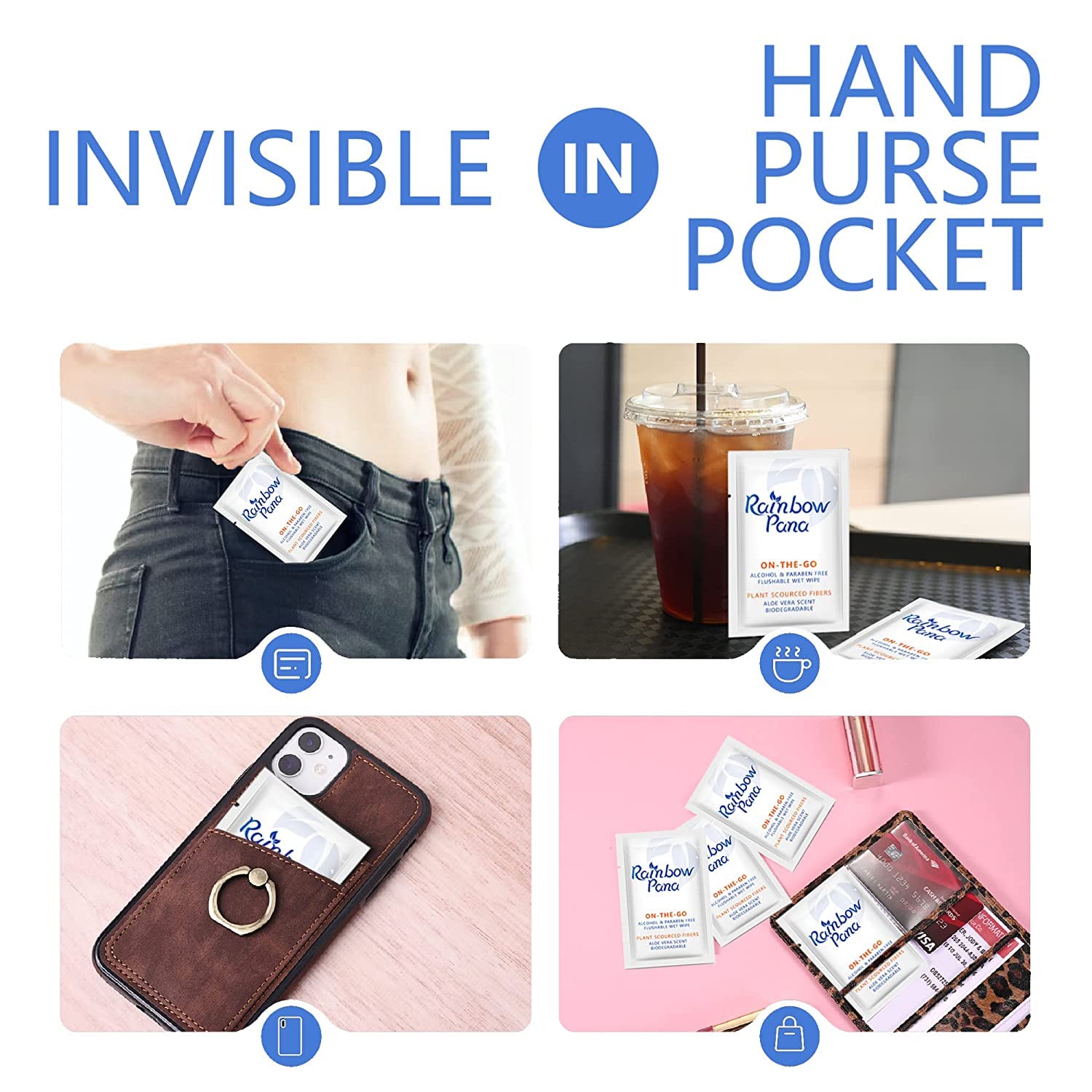 RainbowPana Flushable Wipes, 40 Count, ON-THE-GO Individually Wrapped - Butt Wipes for Women and Men, Travel Wipes for Family - Infused with Vitamin E and Natural Aloe, pH Balanced