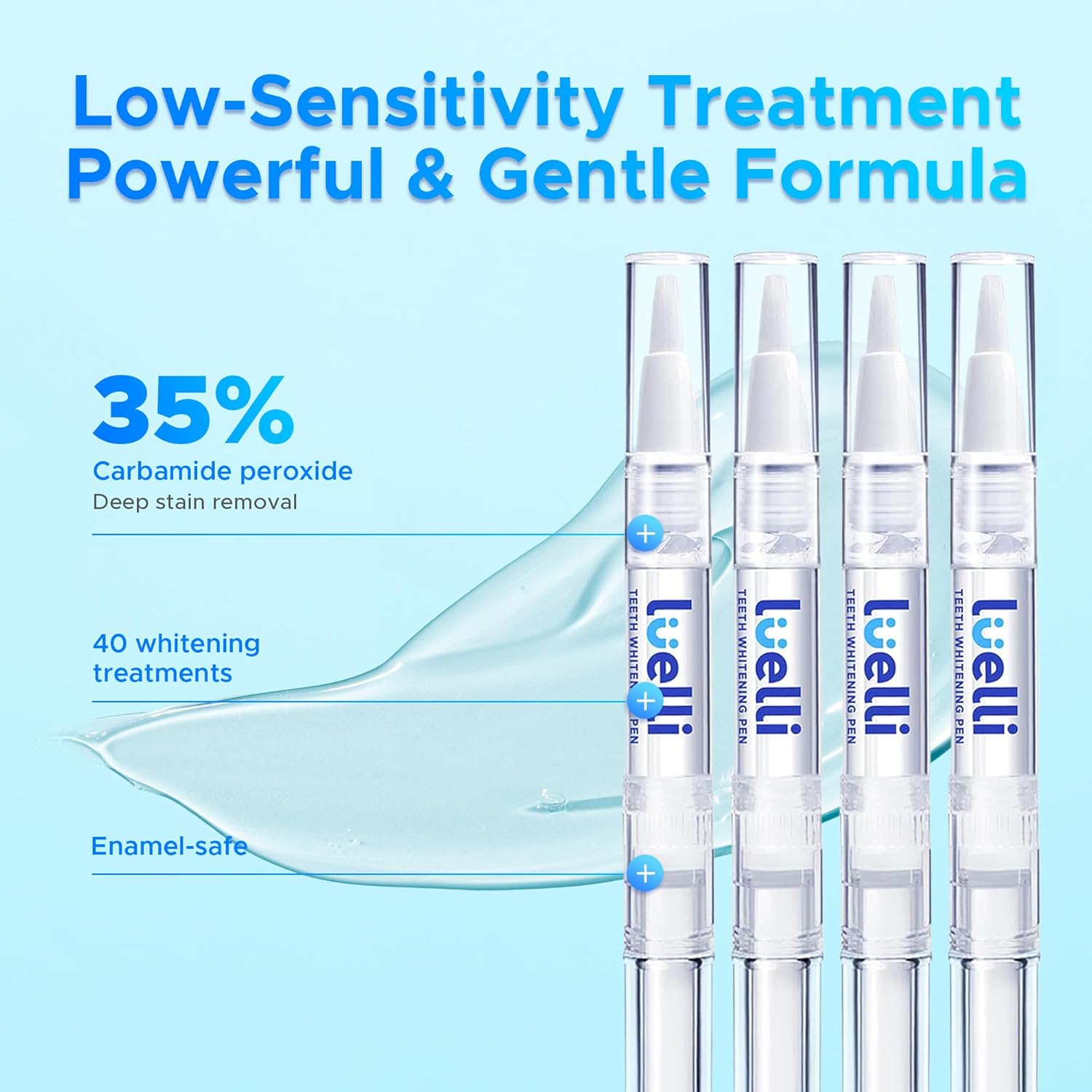 Luelli Teeth Whitening Pen, 20+ Uses - Travel Size Professional Tooth Whitener Serum, Extra Strength Organic Teeth Bleaching Gel for Sensitive Teeth, Instant Stain Removal, Simply White Smile, 4 Count