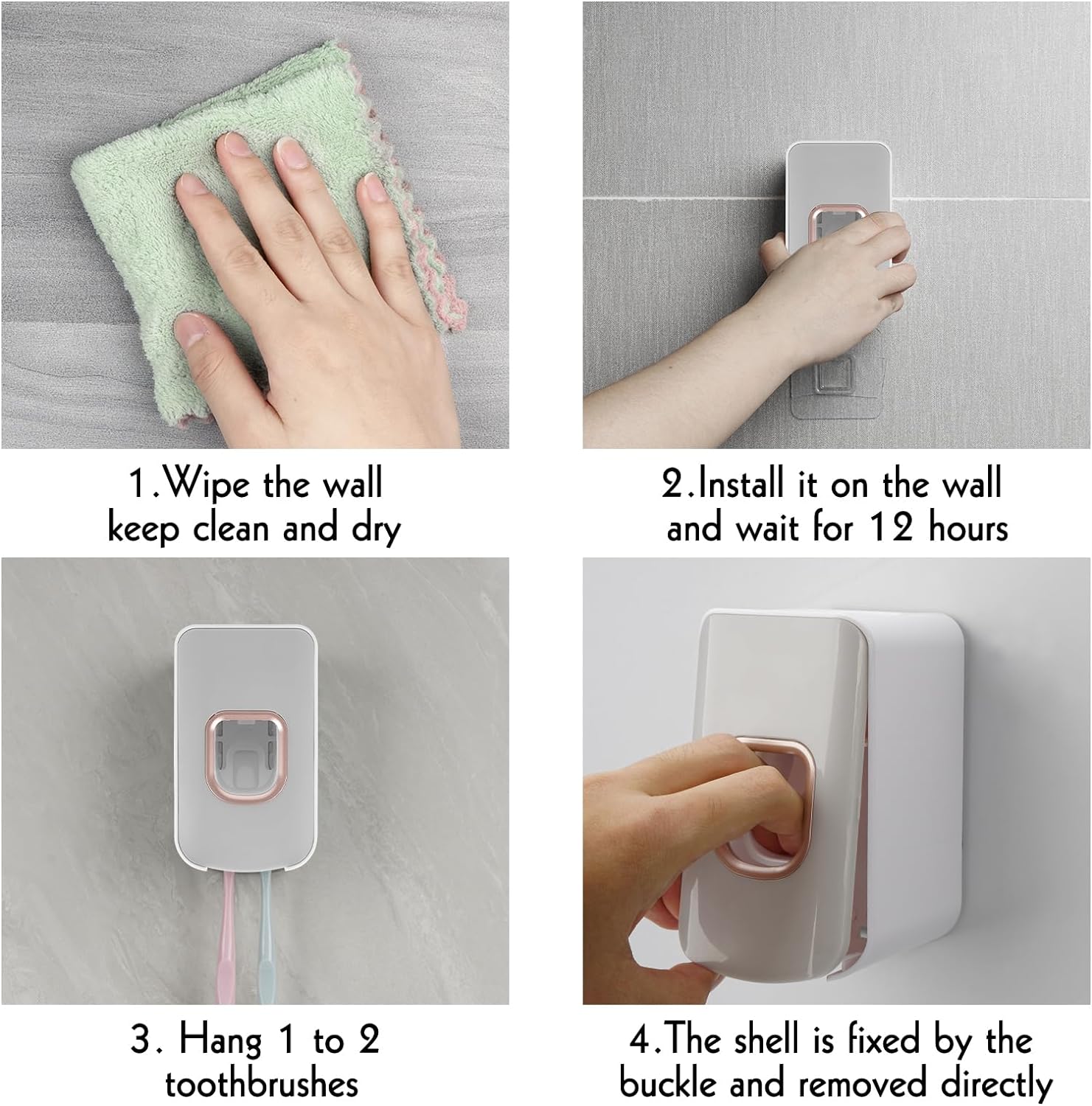 2 Slot Toothbrush Holder and Toothpaste Dispenser Wall Mounted, Automatic Toothpaste Squeezer, 2 in 1 Tooth Brush Toothpaste Organizer for Shower (Light Grey 2pack)