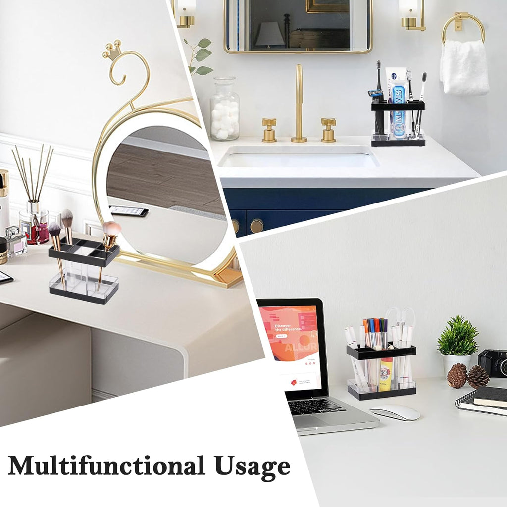 Toothbrush Holders for Bathrooms Countertop Organizer - Electric Toothbrush Holder Set, 5 Slots Toothbrush and Toothpaste Holder, Makeup Brush Storage Caddy for Family Kids (Black)