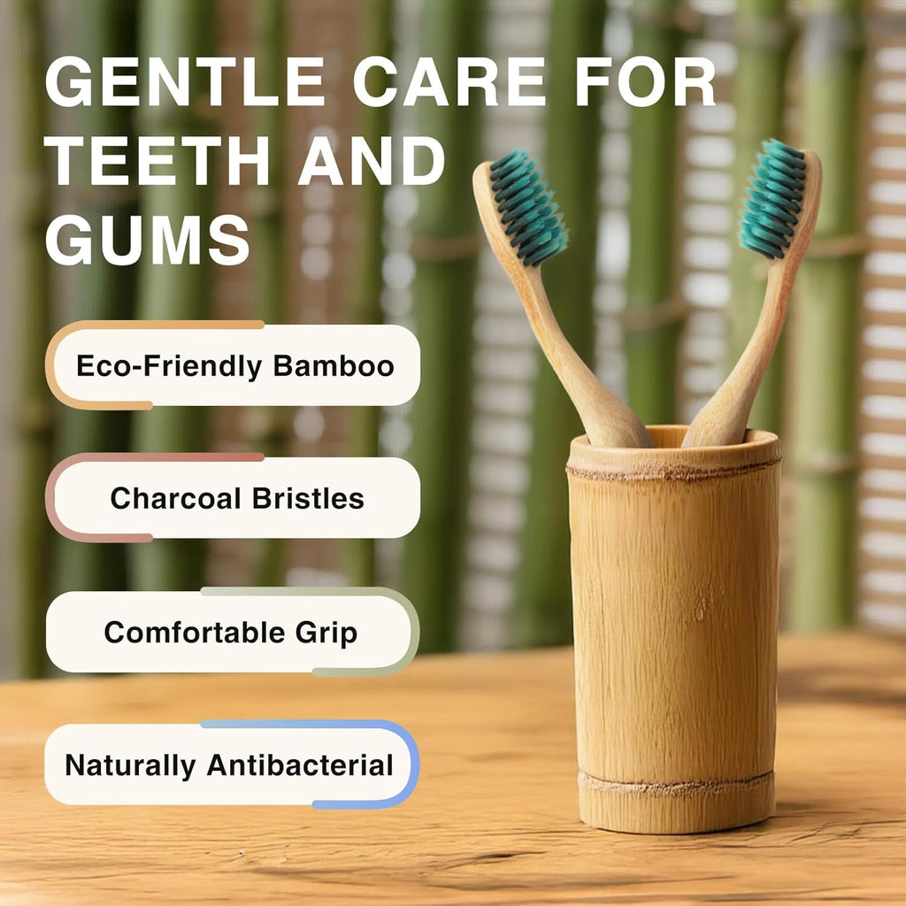 Bamboo Toothbrushes for Adults, BPA Free Bristles, Medium Soft, 5 PCS Bamboo Toothbrush for Dental Hygiene, Gum Care, Compostable, Eco Friendly, Compostable and Sustainable (Blue)