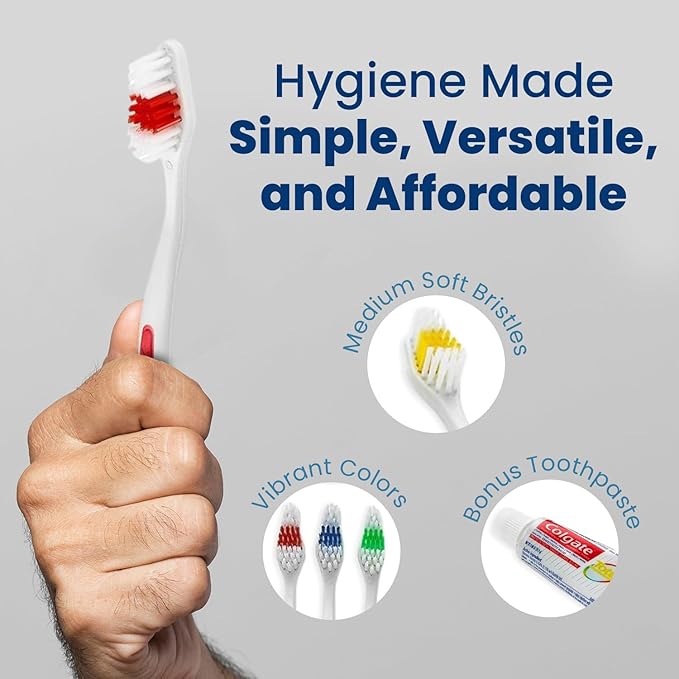 40 Toothbrushes Bulk Wholesale Quantity Standard Size, Dental Care Toiletries, Medium Soft Bristles, Individually Wrapped, Homeless Care, Disposable Use, Hotels, Travel,