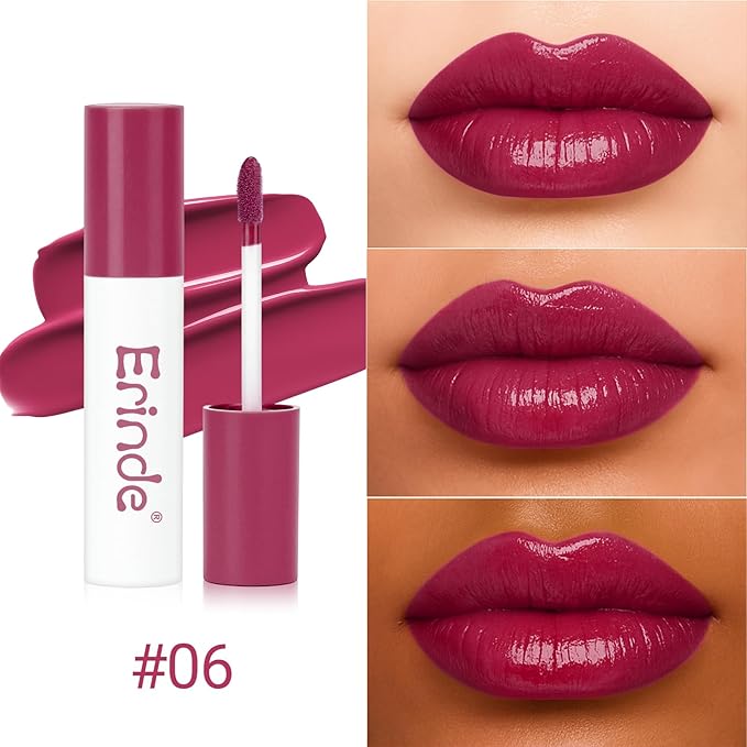 Erinde Lips Staining Lip Oil, Glossy Lip Stain, Long-Lasting Lightweight Lip Staining Oil, Moisturizing Plumping Hydrating Glossy Lip Tint, Vegan & Cruelty-Free, 06