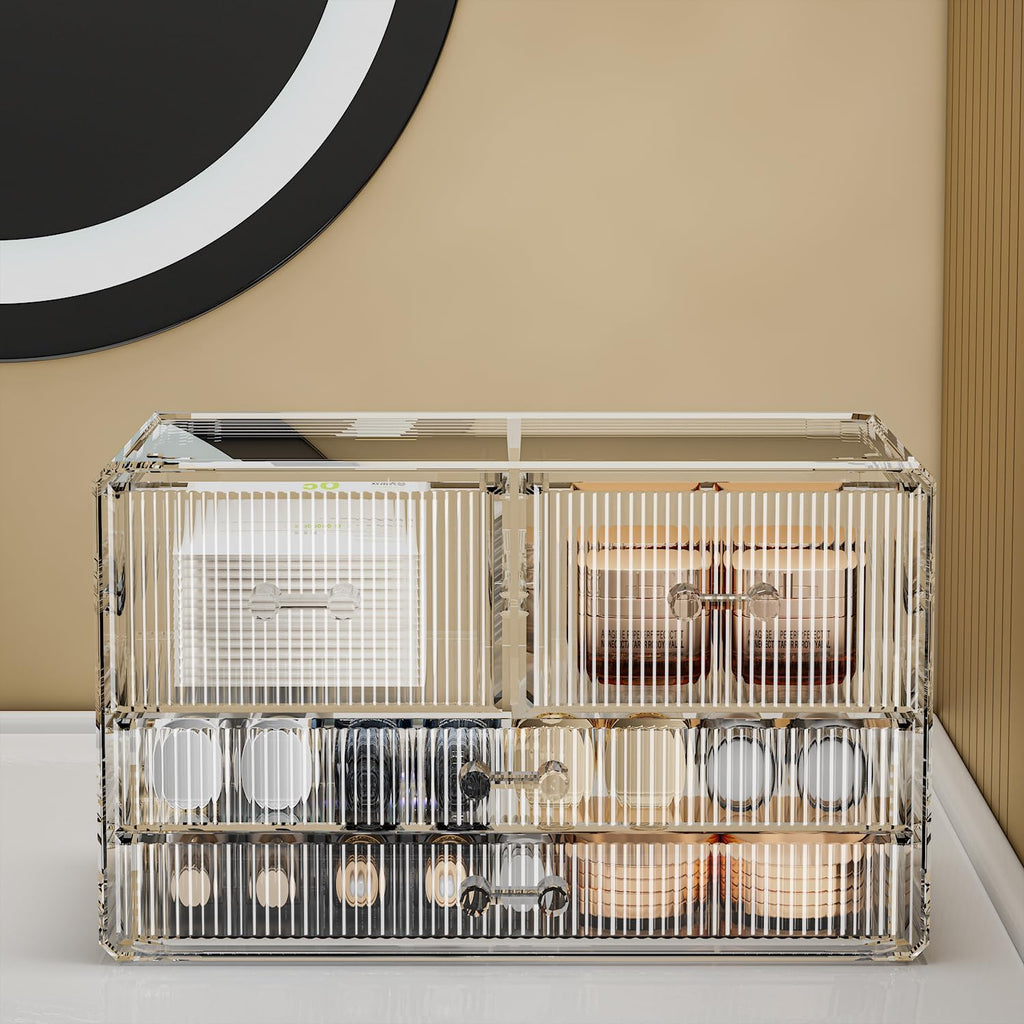 ZHIAI Stackable Storage Drawers, Acrylic Bathroom Counter Organizer Clear Makeup Organizers for Vanity, Kitchen Cabinets, Bathroom, Undersink, Home Organization and Storage (4 Drawers, Pattern D)