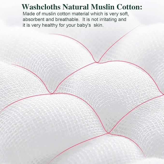 NTBAY 6 Pack Baby Muslin Washcloths, 6 Layers Natural Cotton Newborn Baby Face Towel with Animals Printed Design, Soft and Breathable Reusable Wipes and Shower Gift for Baby Registry, 10x10 inches