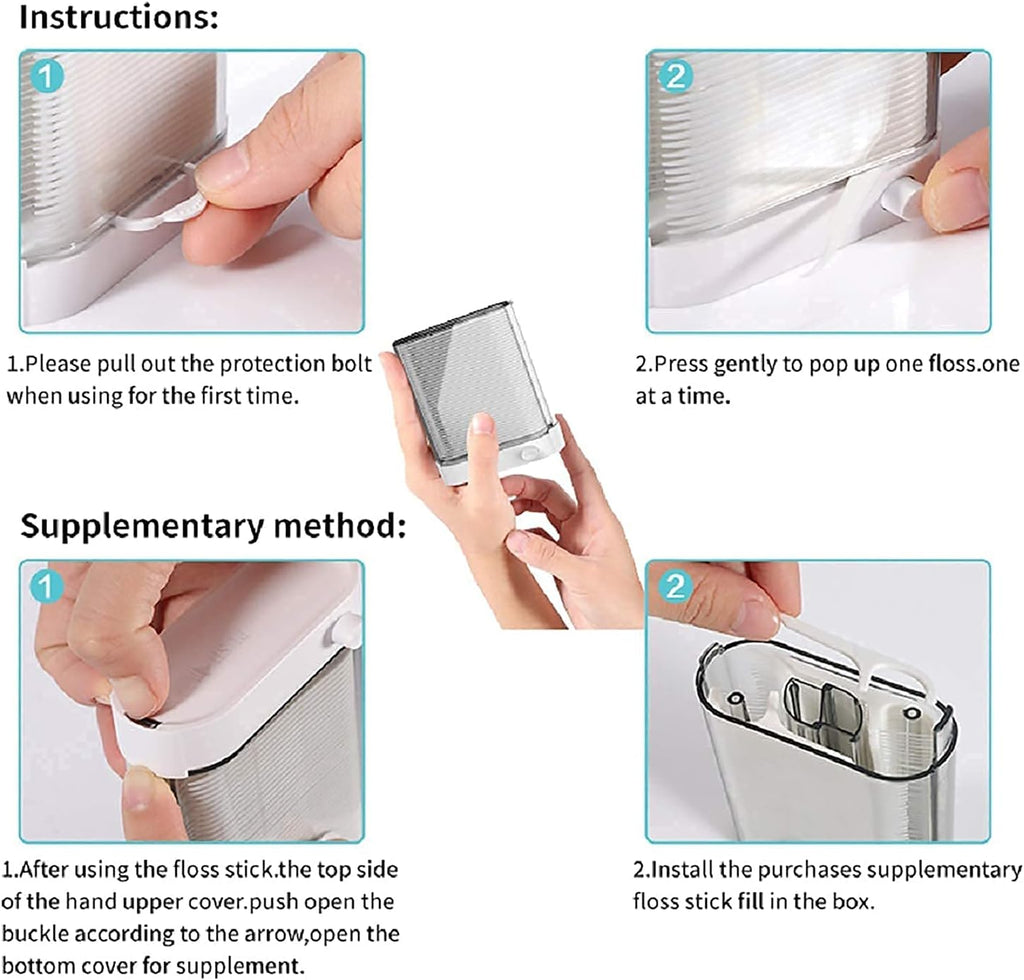Holy Rose Dental Flossers Dispenser with Mini Floss Picks Portable Case, Bagged Refill of 208 Count for Adults - Tasteless Floss Sticks Ideal for Home, Travel, and Oral Care.