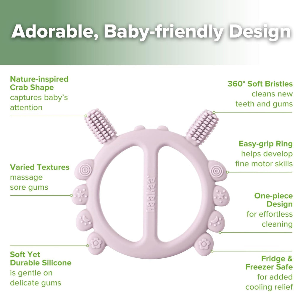 Haakaa Silicone Crab Baby Teether,Baby Toys,360°Baby Toothbrush Head for Infant Self-Brushing Training,Food-Grade Silicone,Lavender