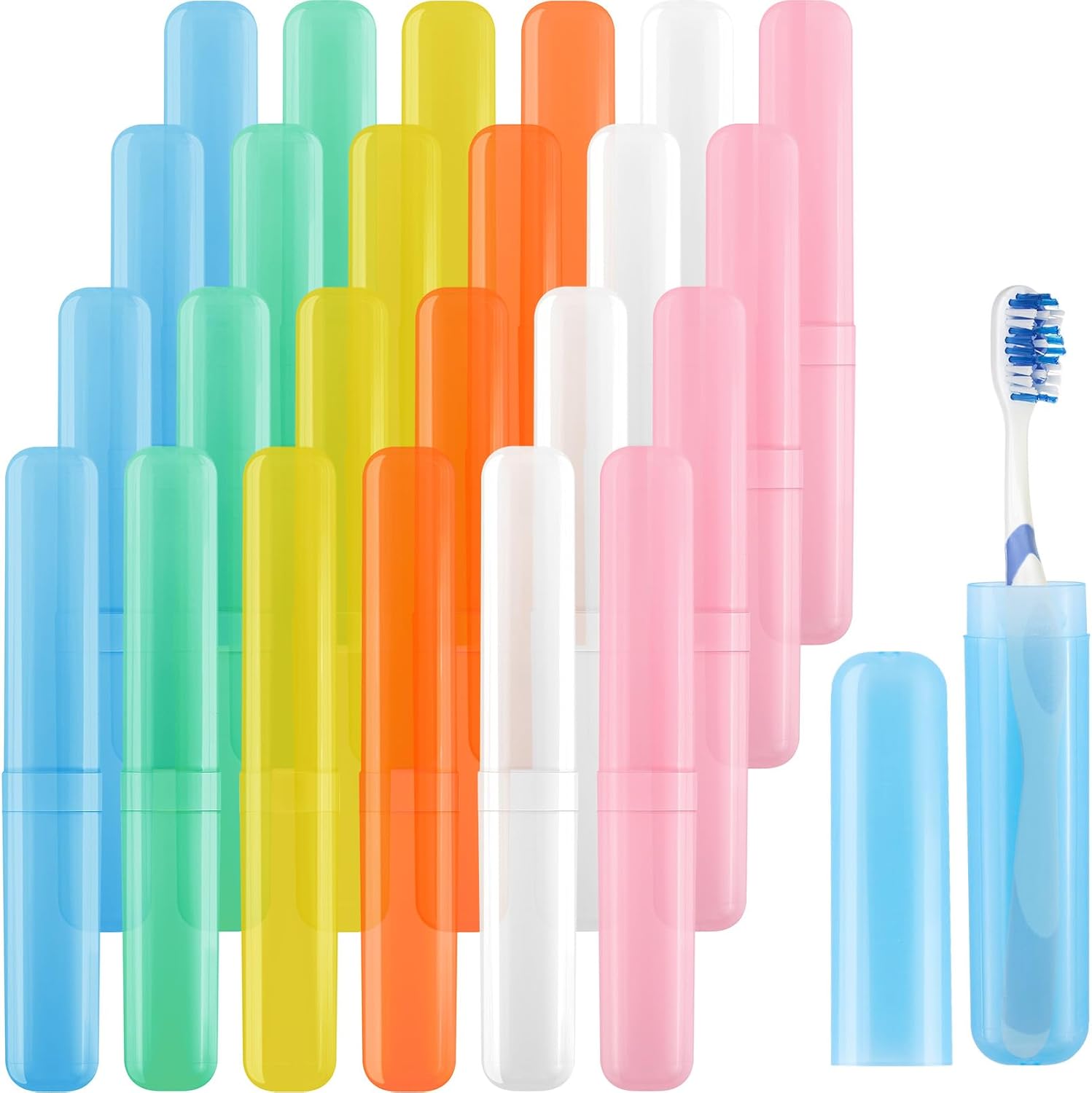 24 Pcs Travel Toothbrush Case, Plastic Portable Toothbrush Storage Cases, Dust-Proof Toothbrushes Container, Breathable Toothbrush Holder for Travel Camping Home School Business, 6 Colors