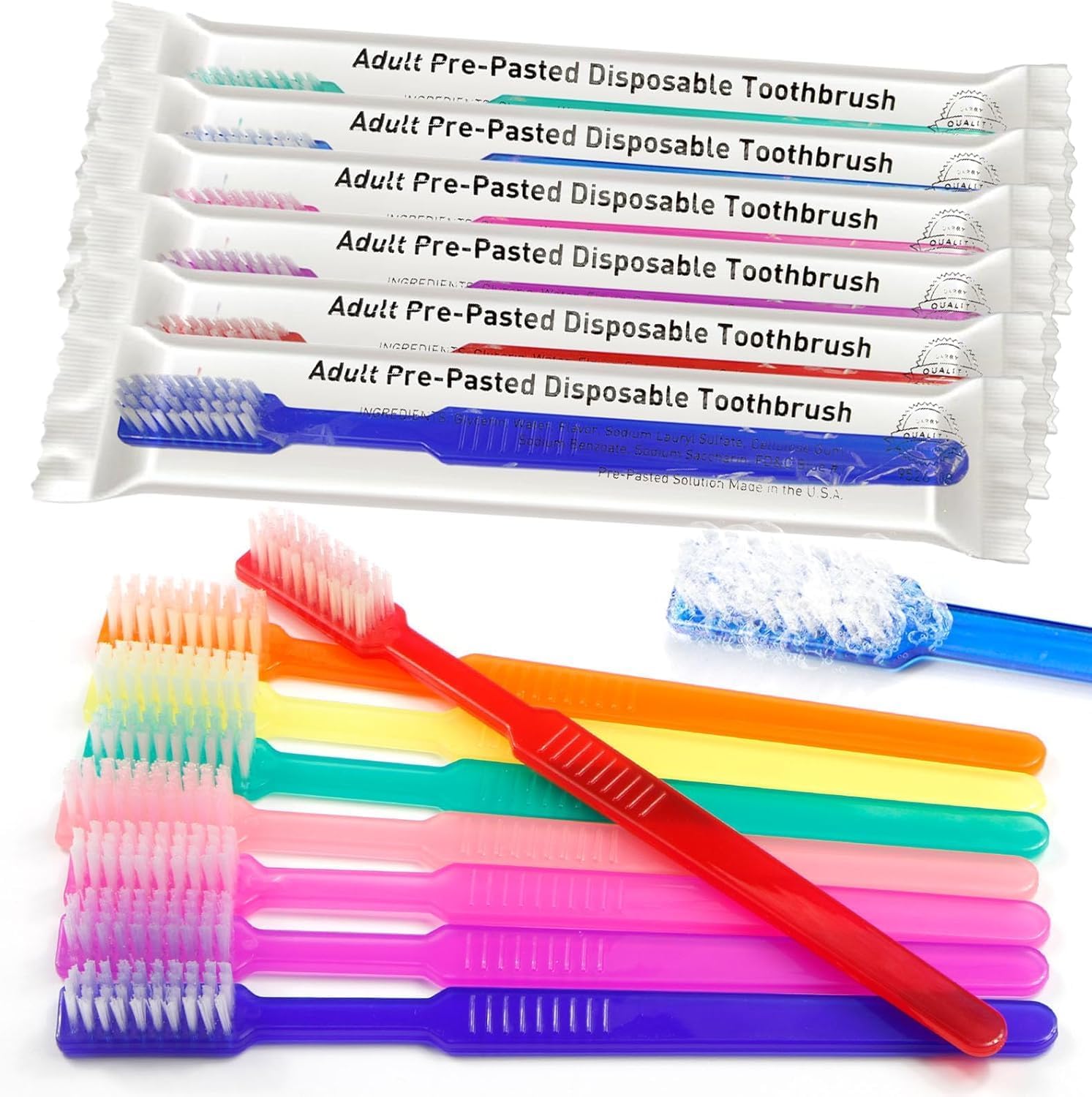 200 Pcs Disposable Pre-Pasted Toothbrushes by Vastmed | Individually Wrapped Pre Pasted Toothbrush | Single Use Waterless Tooth Brush for Hotel, Camping, Homeless Gift