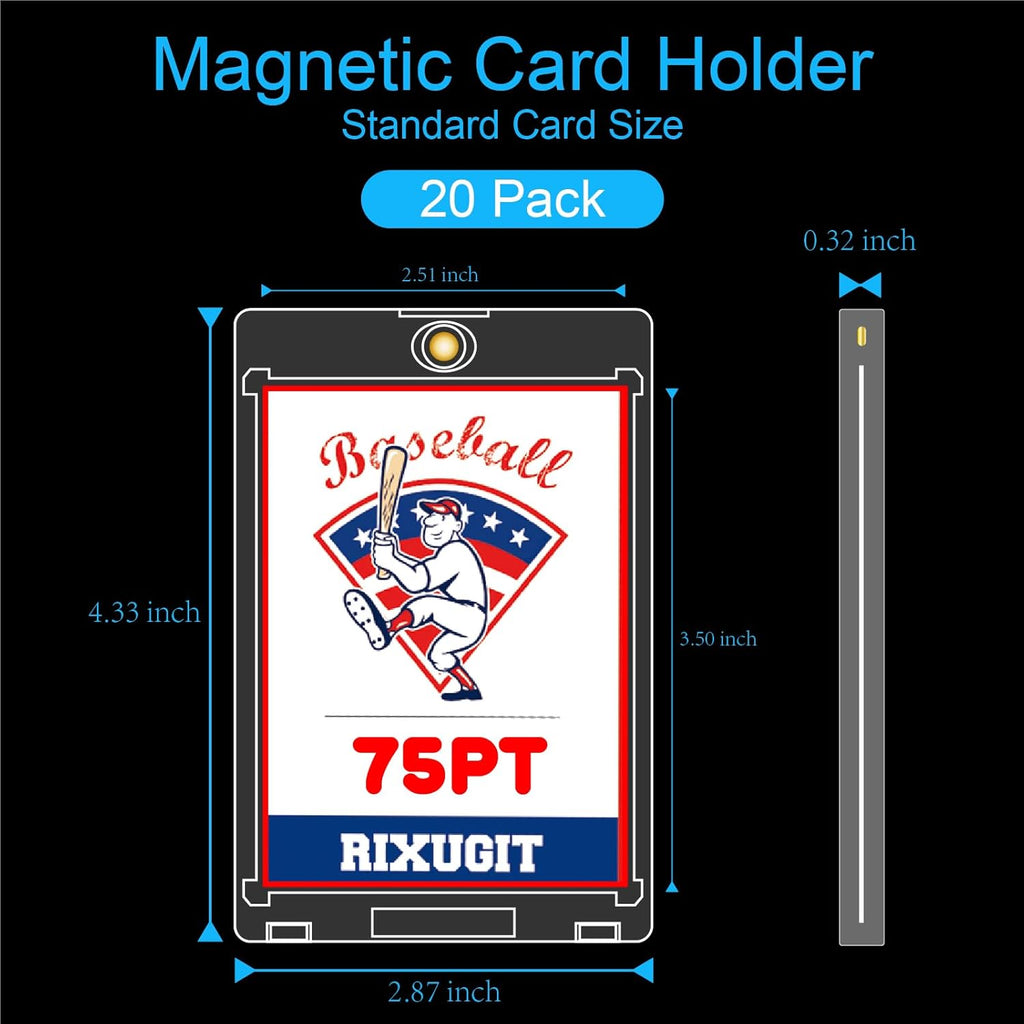 20-Pack One Touch Magnetic Card-Holder - 75pt Card Magnetic Case, Magnet Card Holder for Baseball, Football, Basketball, Hockey, Gaming Sports Cards, Trading Cards Collectibles Safe Storage