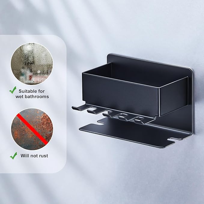 Toothbrush Head Holders, Electric Tooth Brush Head Holder, Adhesive Toothpaste Holder for Shower Bathrooms, Wall Mounted Tooth Brushing Holder Organizer Storage (Black, Small)