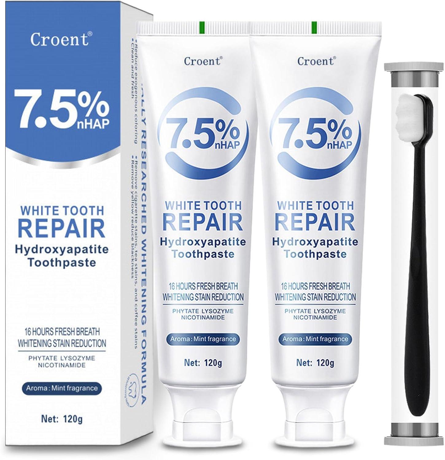 Hydroxyapatite Toothpaste 7.5, Fluoride-Free Toothpaste for Enamel Protection and Tooth Strengthening, Breath Freshening | Mild Mint | Deep Cleaning Care Toothpaste for Sensitive Teeth 4.23oz (2pcs)