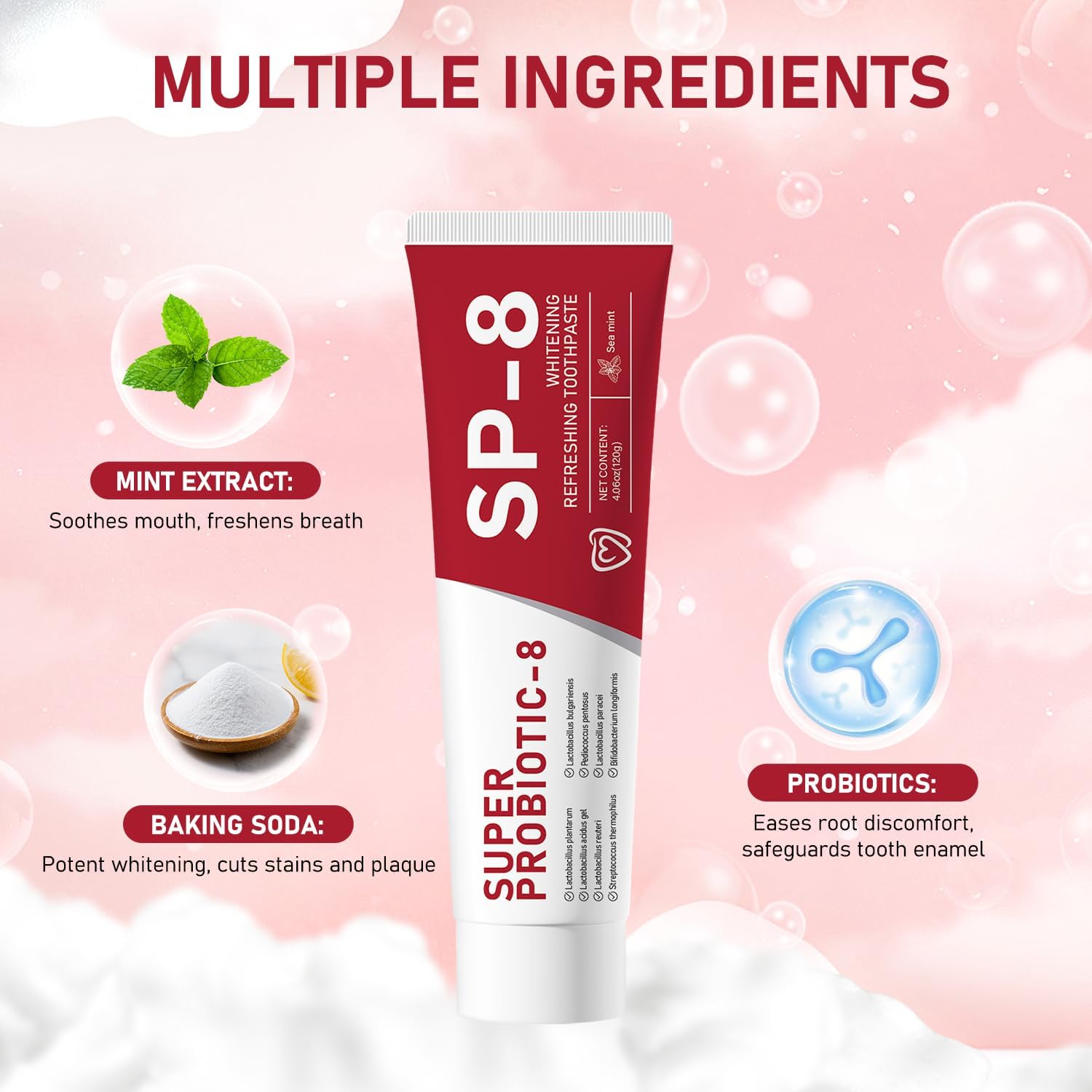 2Pcs Sp-8 Probiotics Whitening Toothpaste Upgraded, New Version Fluoride-Free & Probiotic-Infused Formula, Ultra Fresh Mint for Deep Cleaning & Long-Lasting Fresh