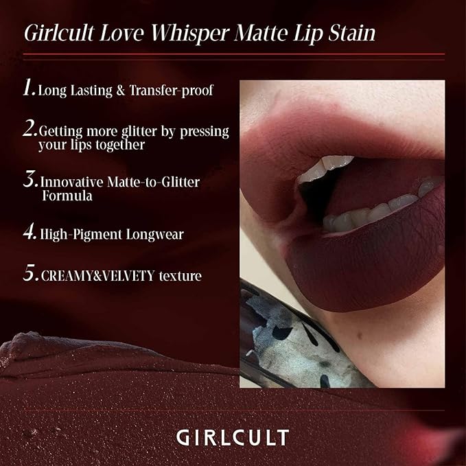 GIRLCULT Matte Lip Stain – Lightweight Velvet Lip Tint, Long Lasting Liquid Lipstick, Transfer Resistant, Non-Drying & Smudge Proof Formula (M60)