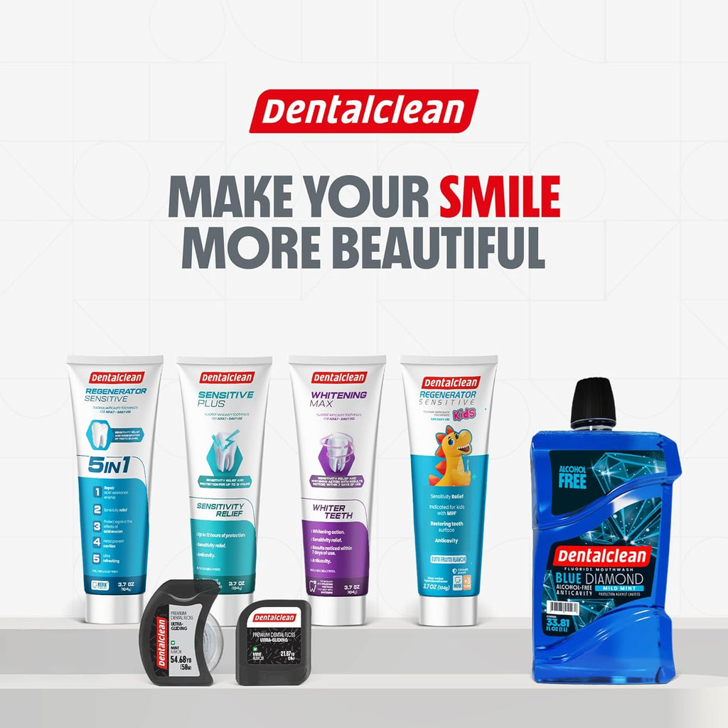 Alcohol-Free Mouthwash 33.8 Fl Oz (Blue Diamond Mint) + Pack of 4 Whitening Max Toothpaste Gel – Stain Removal, Restores Natural Teeth Color, Sensitive Teeth Protection – Mint Flavor – 3.7