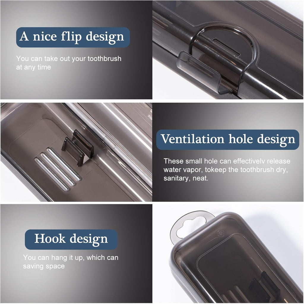 Toothbrush Travel Case 2 Pack, Clear Black Toothbrush Case Holder Travel Size Plastic Toothbrush Holder Toothpaste Storage Container Portable for Traveling, 7.87 x 1.85 x 1.18”