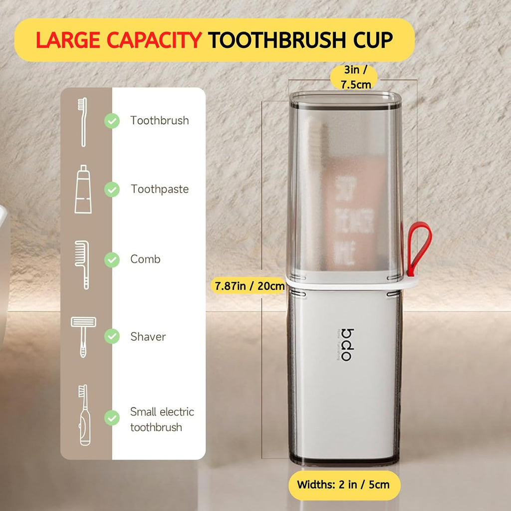 Toothbrush Travel Case, 2 in 1 Toothbrush Holder and Rinse Cup, Large Capacity Toothbrush Cup with Cover, Portable Travel Toothbrush Holder for Traveling, Camping, Trip - 1Pcs - Grey&White