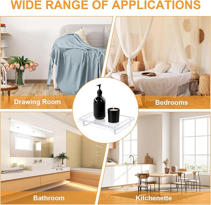 2 Pack Acrylic Soap Dish Tray 9"×5.9"×1.5" – Clear Waterproof Counter-top Organizer for Bathroom, Kitchen, Vanity, Soap, Plants, Candles (Large)