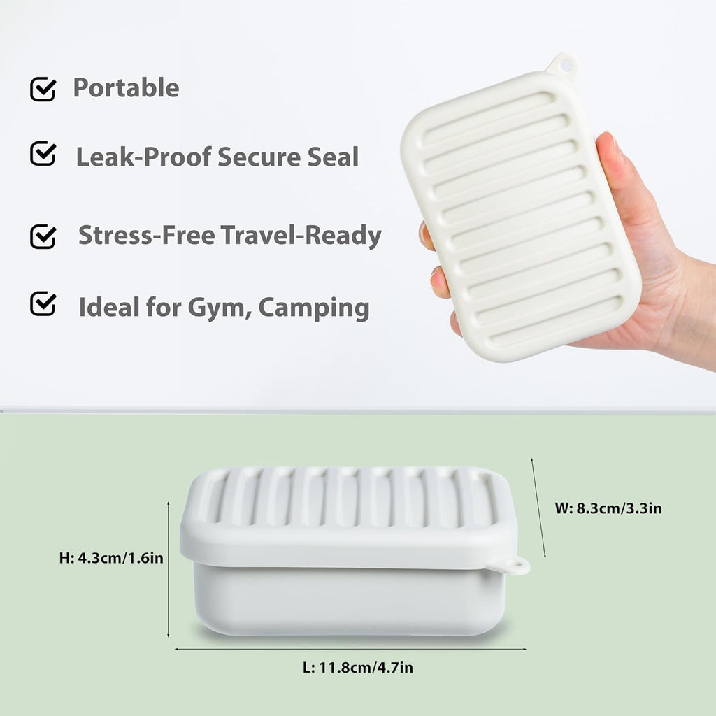 Portable Leakproof Travel Soap Case, Silicone Travel Soap Case, Compact Soap Holder with Drainage Layer, Travel Soap Holder for Camping, Gym, Outdoor (Rice-White)