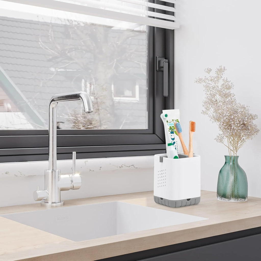 Boperzi Toothbrush Holders for Bathrooms, Detachable Electric Toothbrush Holder, Kids Toothbrush Holder Drainage, 3 slot Toothbrush and Toothpaste Holder Storage Caddy, Toothbrush Organizer White/Grey