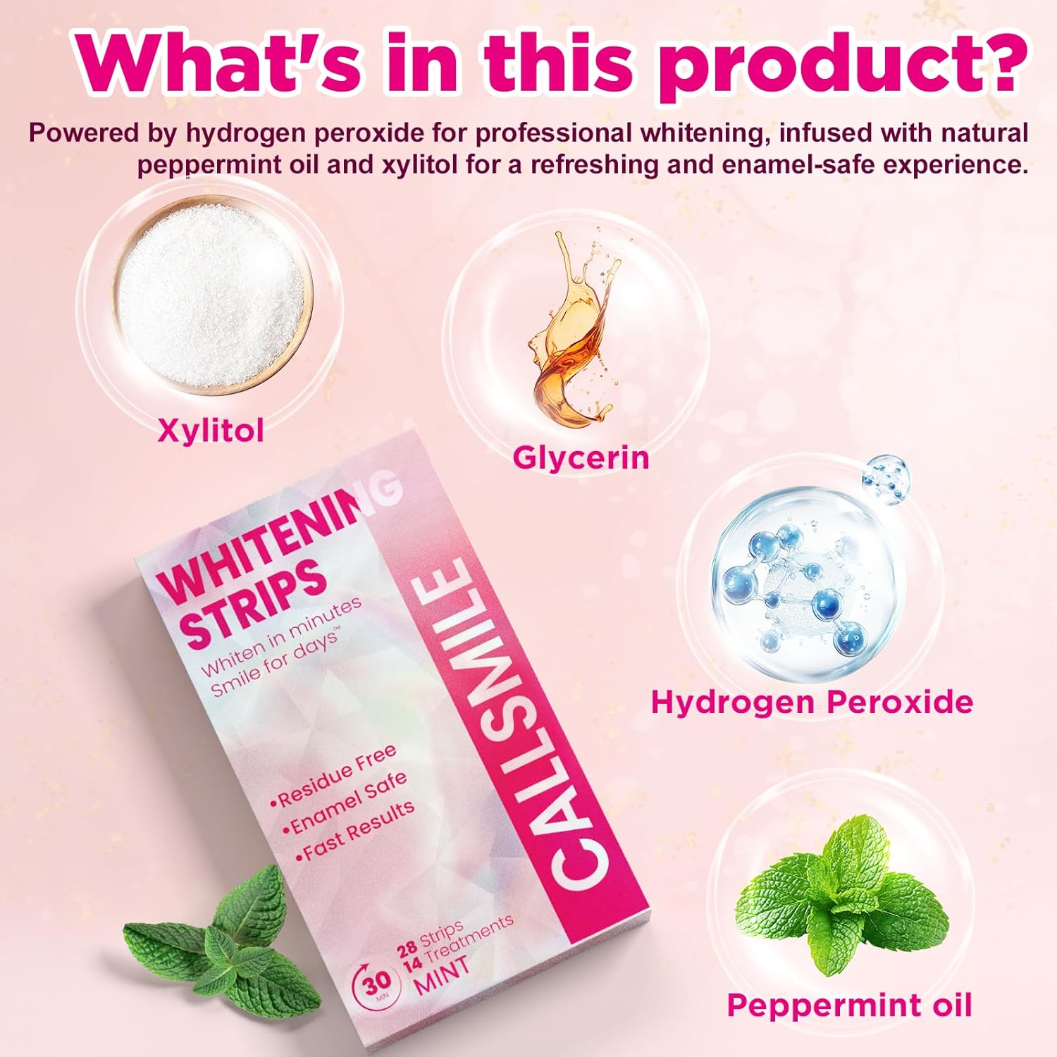 CALLSMILE Teeth Whitening Strips - 14 Treatments Enamel Safe, Professional Teeth Whitening with Non-Slip Dry Strip Technology, Deep Stains Removal, No Sensitivity, Mint (28 Strips)