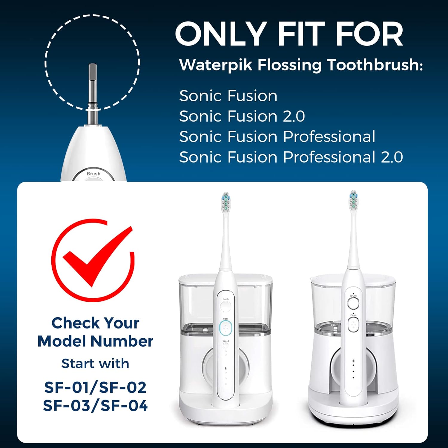 3 Pack Toothbrush Replacement Heads Compatible with WaterPik Sonic Fusion 2.0, FitMount Flossing Brush Head Fit for Water-Pic SF-01 SF-02 and 2.0 SF-03 SF-04