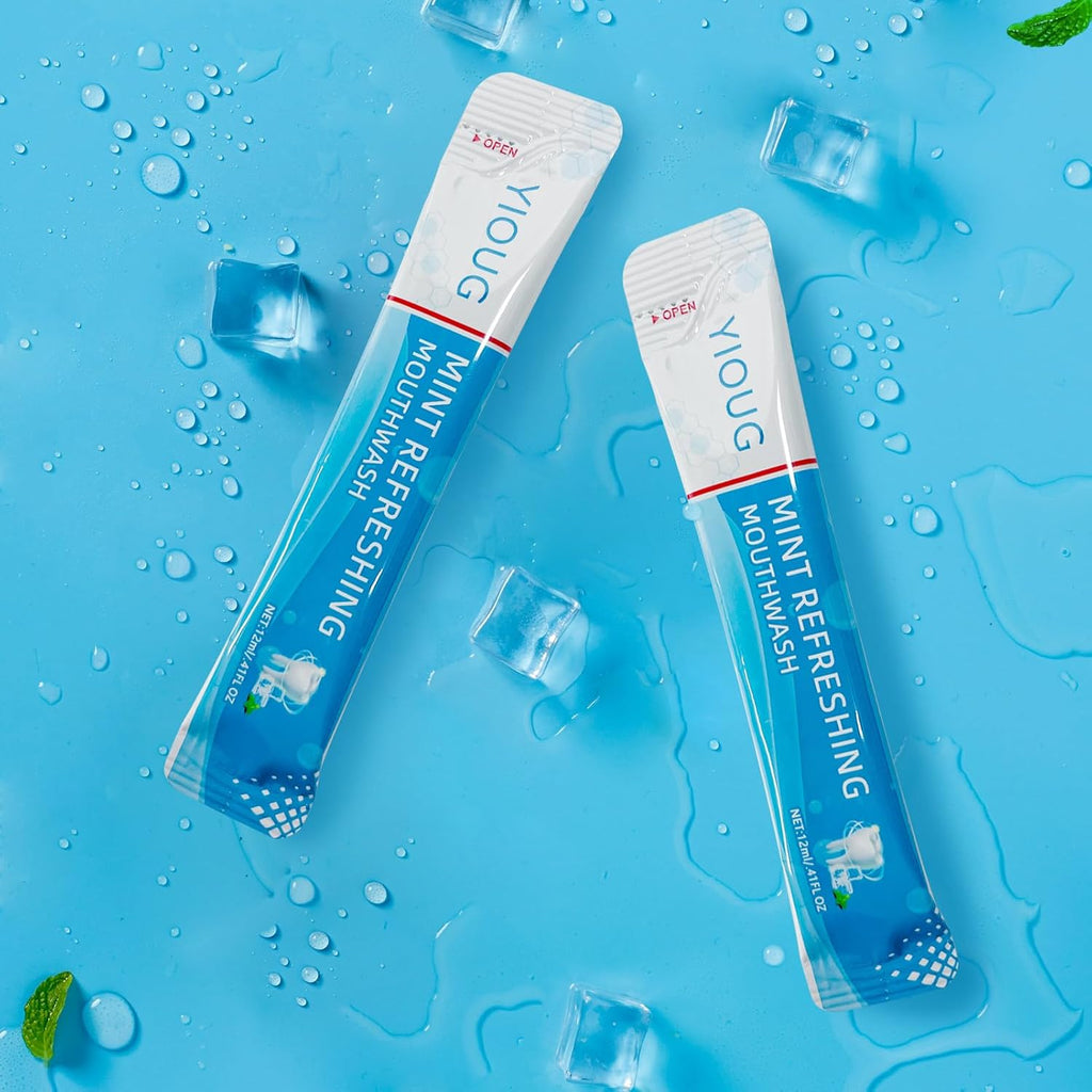 Portable Travel Mouthwash Packets – 20 Count Mint Oral Rinse Strips in Reusable Box, Alcohol-Free Single-Use Mouth Freshener for On-The-Go, Office, Airplane & Road Trips