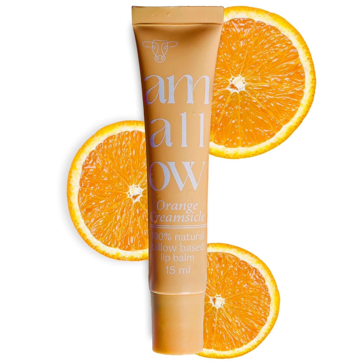 Amallow All Natural Tallow Lip Balm Squeezable Tube - Grass Fed/Finished Beef Tallow + Organic Beeswax & Vanilla & Orange Essential Oils .5 OZ (Orange Creamsicle)