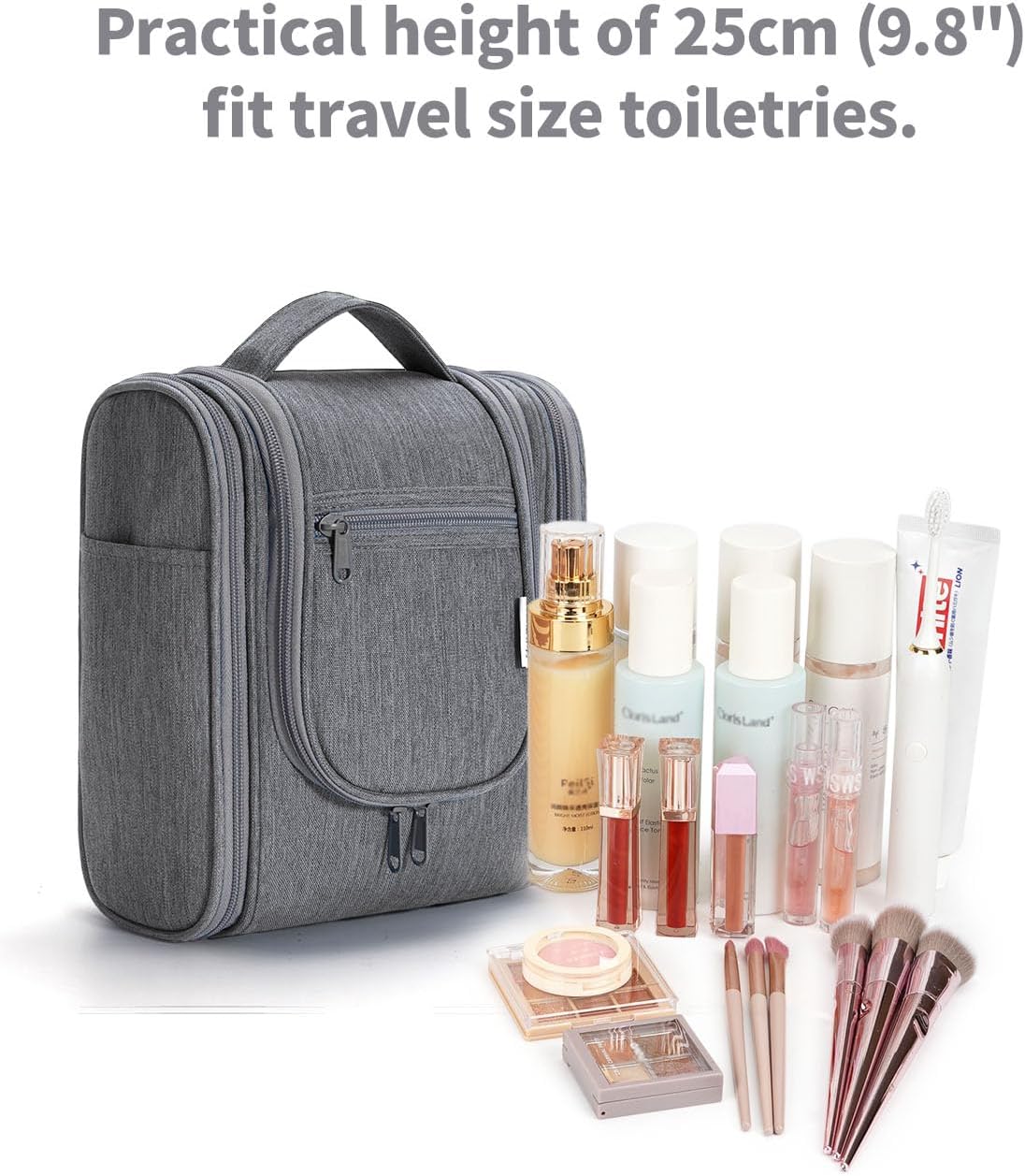 Narwey Small Hanging Toiletry Bag Women Travel Makeup Bag Organizer Toiletries Bag for Travel Size Essentials Accessories Cosmetics (Medium, Grey)