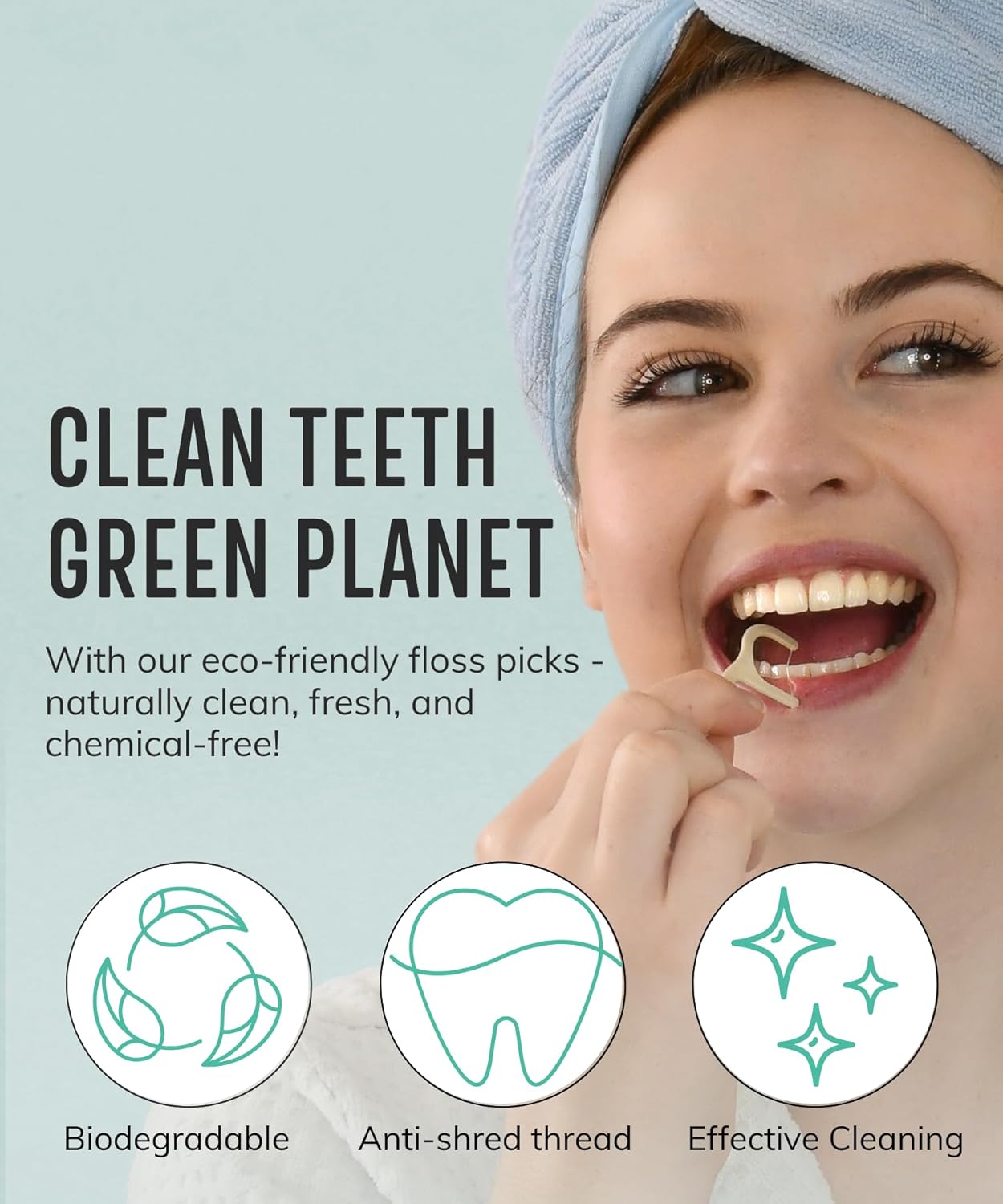 Floss Picks Biodegradable (100pcs) - Plant Based Dental Floss Picks, Natural Flossers for Adults & Kids, Nontoxic Vegan Tooth Pick Flossers & Eco Floss Sticks - Double Thread Mint