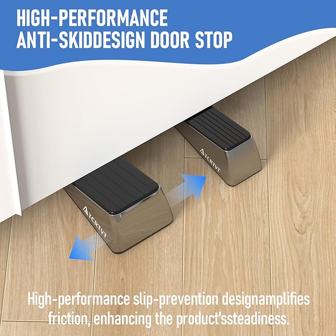 Heavy Duty Door Stopper Wedge - 2 Pack Widened Door Stop Wedge Made of Premium Quality Brushed Stainless Steel Suits Any Door, Any Floor with Set of 2 Plus Self-Adhesive Holder