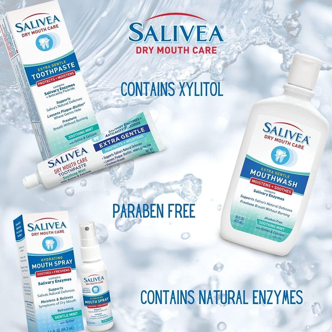 SALIVEA Extra Gentle Dry Mouth Spray - Soothing Mint Mouth Spray with Salivary Enzymes - Moisturizing Mouth Spray to Aid Dry Mouth - Supports Saliva's Natural Defenses - 250 Pumps (1.5oz Bottle)