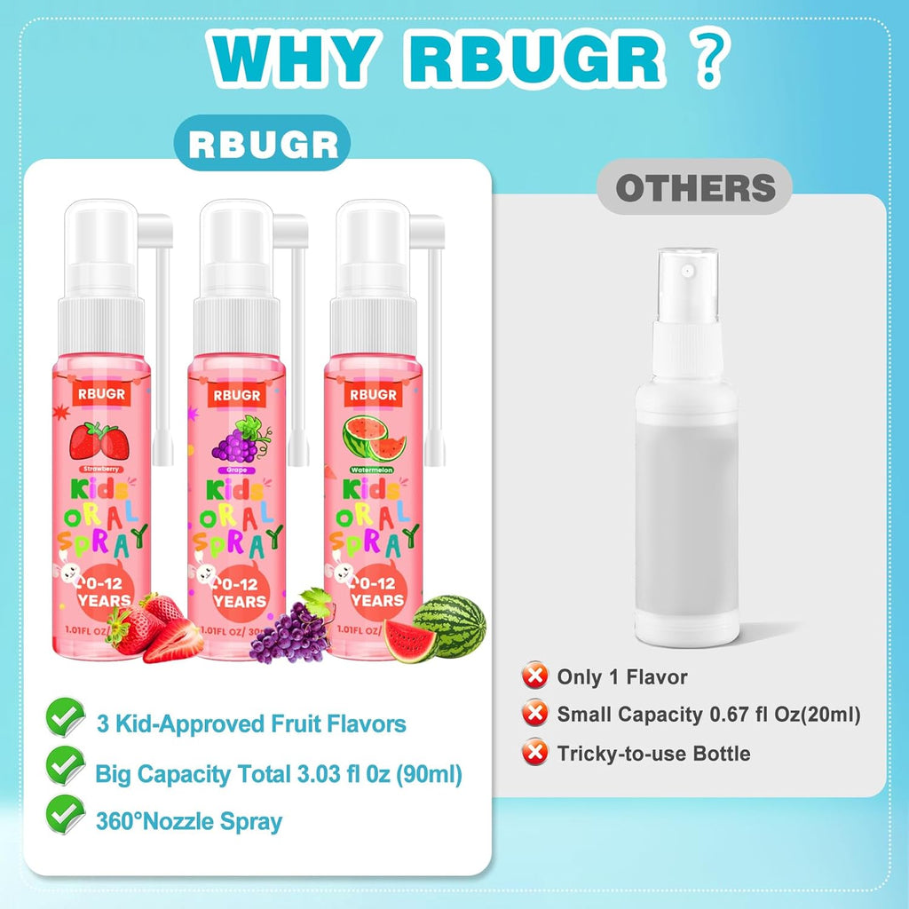 Kids Oral Spray, 3PCS Toddler Toothpaste Helper for Cavity Repair & Fresh Breath, Kids Probiotic Mouth Spray with Fluoride Free for Newborn to 12 Years 3 Flavors（Total 3.03fl oz）