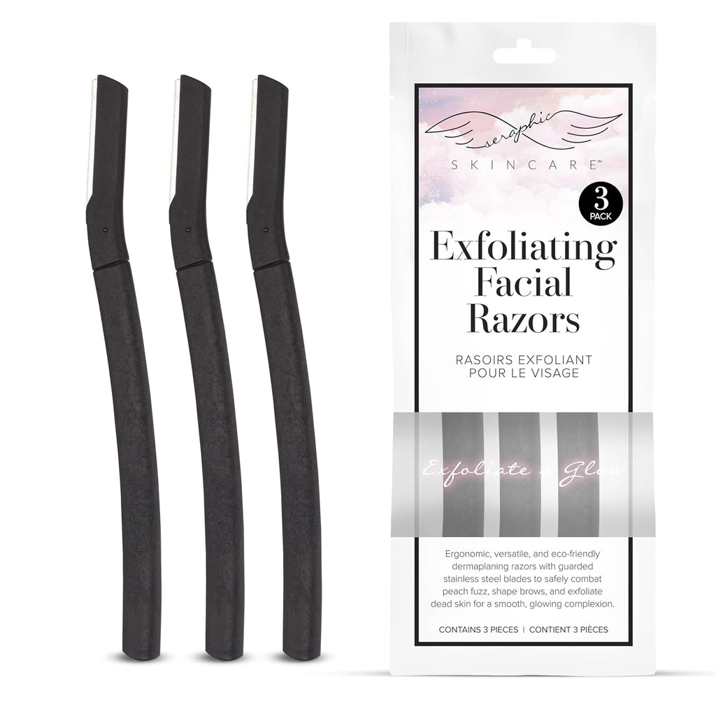 Seraphic Skincare Exfoliating Facial Razors Blades (3pc) – For Eyebrows, Peach Fuzz & Exfoliation – Dermaplane Face Razor for Women Face – Wheat Straw Handle & Swedish Stainless Steel Blades