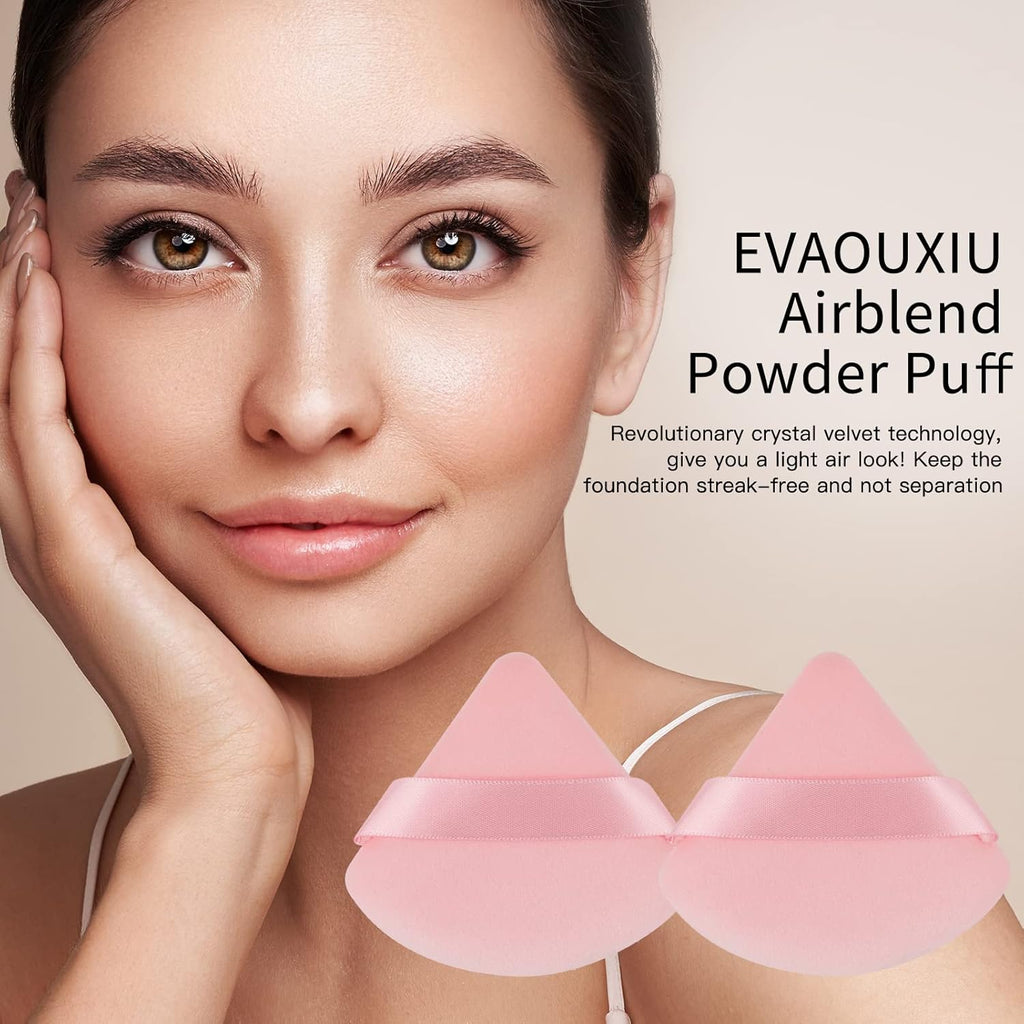 2 Pcs EVAOUXIU Triangle Powder Puff for Face Powder, Soft Plush Setting Powder Puff, Velour Cosmetic Foundation Blender Sponge Beauty Makeup Tools (Pink)