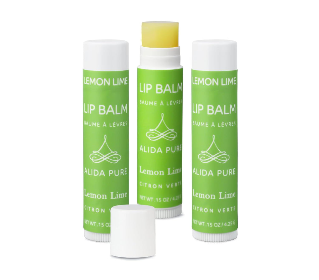 Lemon Lime Lip Balm Collection, Vegan Set, Bees Wax Free, Organic Jojoba and Avocado Oil, Vitamin E, Moisturizer For Dry Cracked Lips, 3 Tubes of Lip Balm per Set