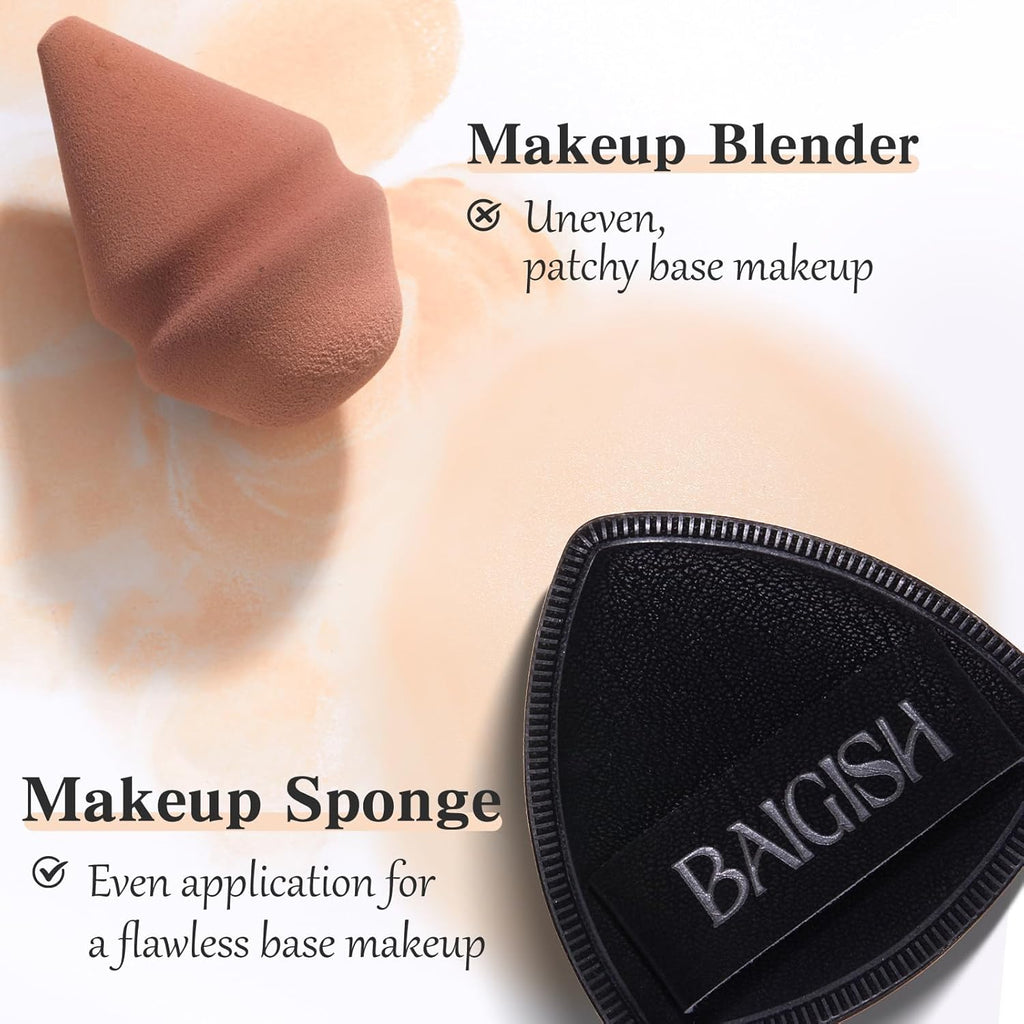 Makeup Sponge 1 Powder Puff +1 Smooth Foundation Brush for Liquid, Cream and Makeup,Super Soft, Makeup Blender, Latex Free Seamless Flawless Soft Setting Couple Set