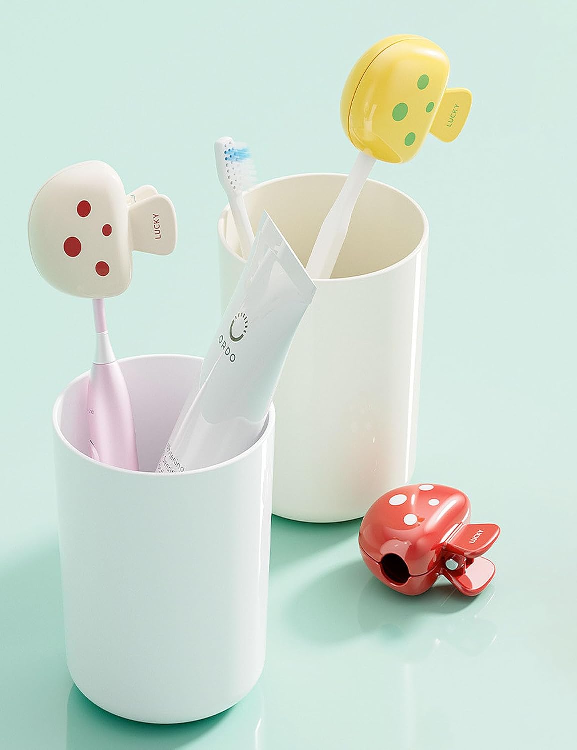 INUSO® 2025 New Tooth Brush Cover Cap (3 Pack) – Electric Toothbrush Cover with Strong Spring Clip, BPA-Free ABS Mushroom Design, Durable & Cute Travel Protector